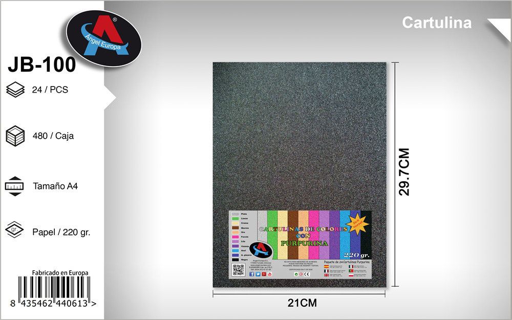 Pack 24 Cartolinas com Purpurina A4 Preto