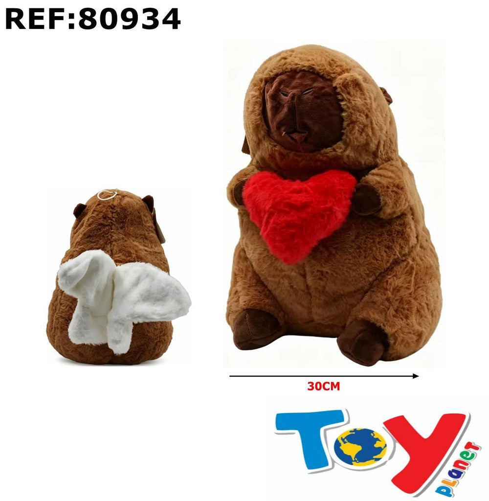 Peluche Capivara com Coração e Asas 30 Cm