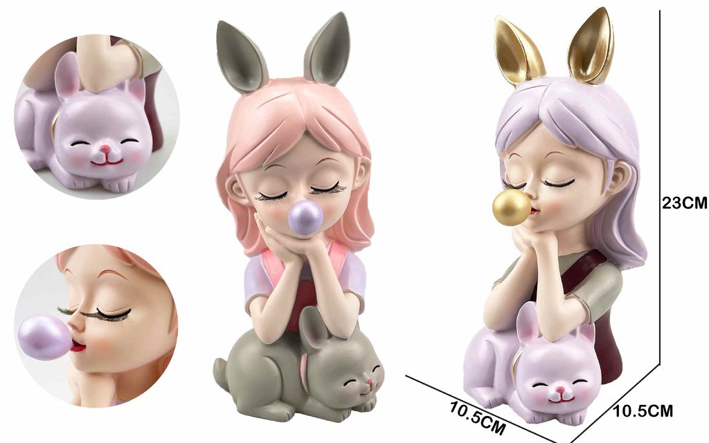 Figura Decorativa Menina com Gatinho 23 Cm Modelos Cinzento e Roxo