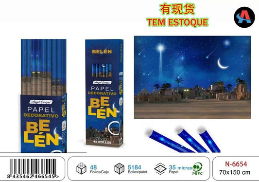 Pack 48 Rolos de Papel Decorativo Presépio Céu Noturno 70 x 150 Cm