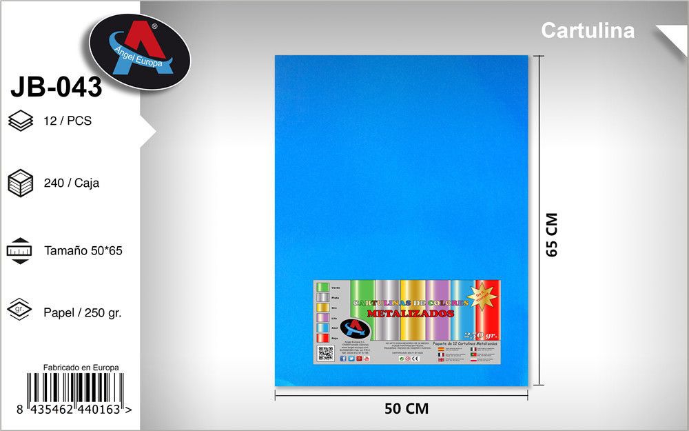 Pack 12 Cartolinas Metalizadas 50 x 65 Cm Azul