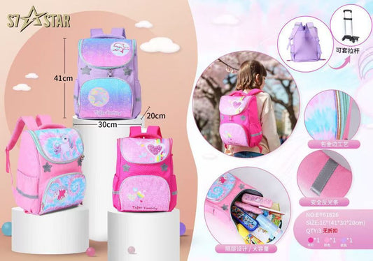 Mochila Escolar Infantil Rosa, Rosa Choque e Roxo (Modelo 2)