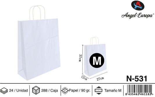 Pack 24 Sacos de Papel Branco M 27 x 37 x 12 Cm