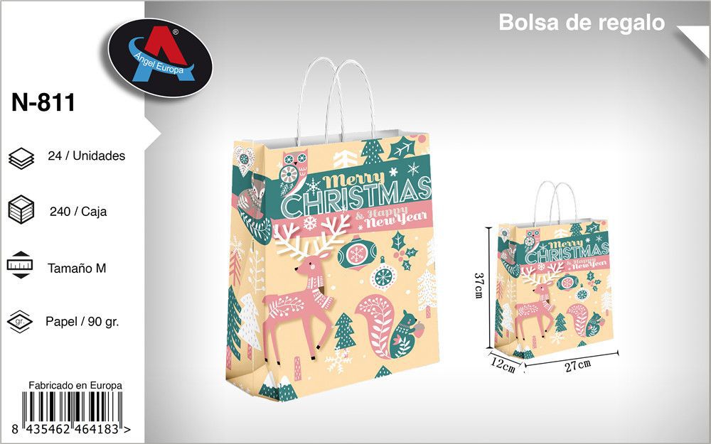 Pack 12 Sacos de Presente de Natal Rena Merry Christmas Tamanho M