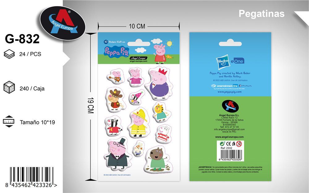 Autocolantes 3D Tema Peppa Pig 10 x 19 Cm (Modelo 2)