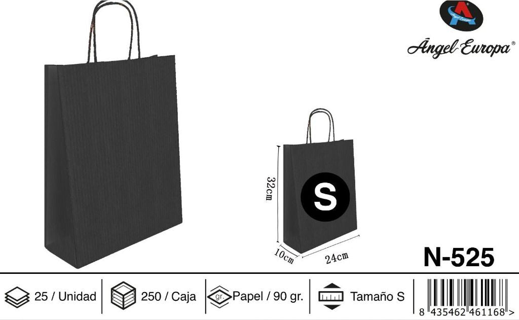 Pack 25 Sacos de Papel Preto S 24 x 32 x 10 Cm