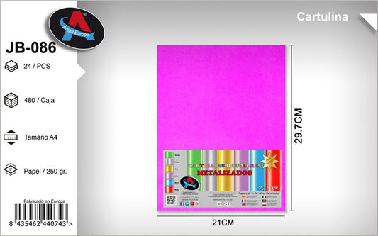 Pack 24 Cartolinas Metalizadas A4 Magenta