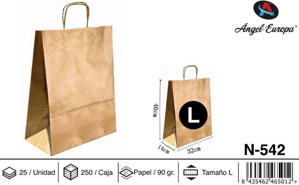 Pack 25 Sacos de Papel Dourado L 32 x 40 x 14 Cm
