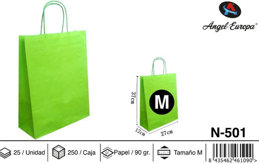 Pack 25 Sacos de Papel Verde-Lima M 27 x 37 x 12 Cm