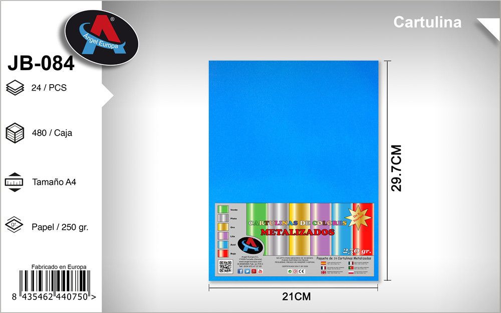 Pack 24 Cartolinas Metalizadas A4 Azul