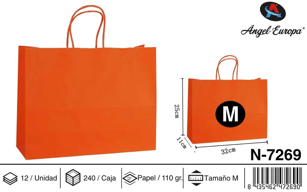 Pack 12 Sacos de Papel Horizontais Laranja M 32 x 25 x 11 Cm