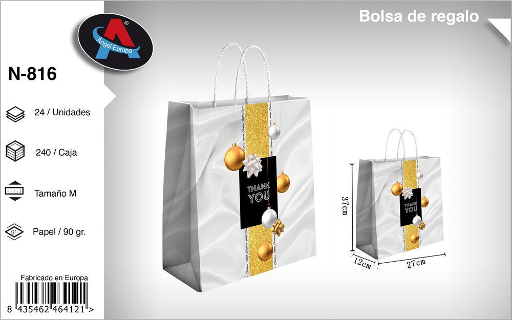 Pack 12 Sacos de Presente de Natal Thank You Prateado Tamanho M