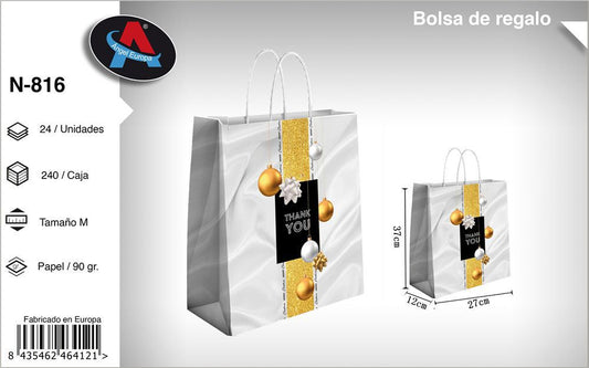 Pack 12 Sacos de Presente de Natal Thank You Prateado Tamanho M