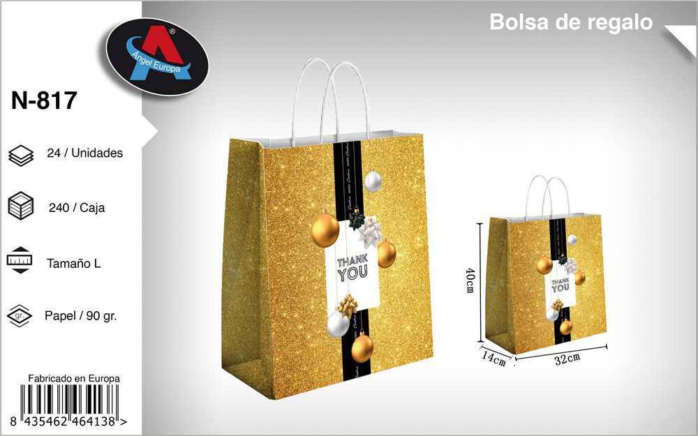 Pack 12 Sacos de Presente de Natal Thank You Dourado Tamanho L