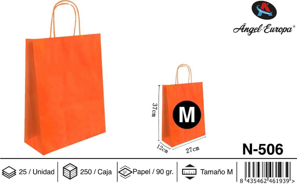 Pack 25 Sacos de Papel Laranja M 27 x 37 x 12 Cm
