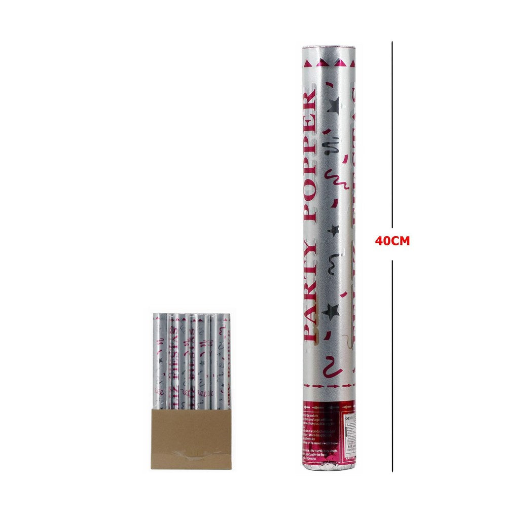 Canhão de Confettis Prateado Party Popper 40 Cm