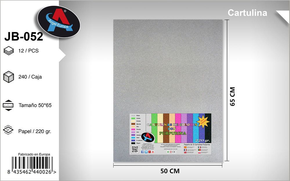 Pack 12 Cartolinas com Purpurina 50 x 65 Cm Prateado
