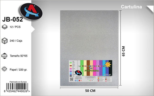 Pack 12 Cartolinas com Purpurina 50 x 65 Cm Prateado