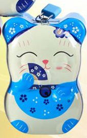 Mealheiro de Metal Gato da Sorte com Cadeado - Azul Claro
