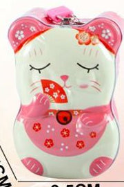 Mealheiro de Metal Gato da Sorte com Cadeado - Rosa