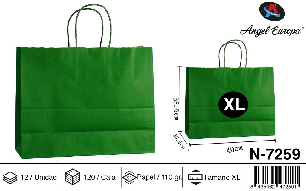 Pack 12 Sacos de Papel Horizontais Verde-Escuro XL 40 x 35,5 x 25,5 Cm