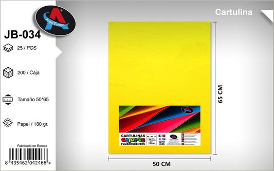 Pack 25 Cartolinas Fluorescentes 50 x 65 Cm Amarelo