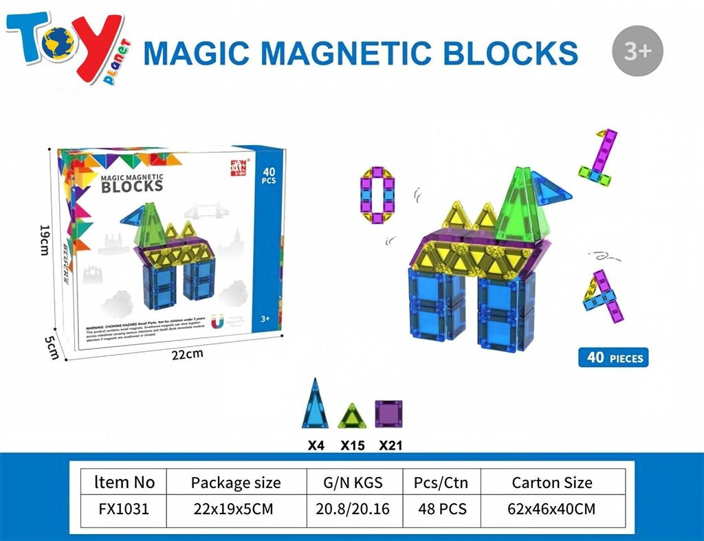 Blocos Magnéticos Mágicos 40 Peças
