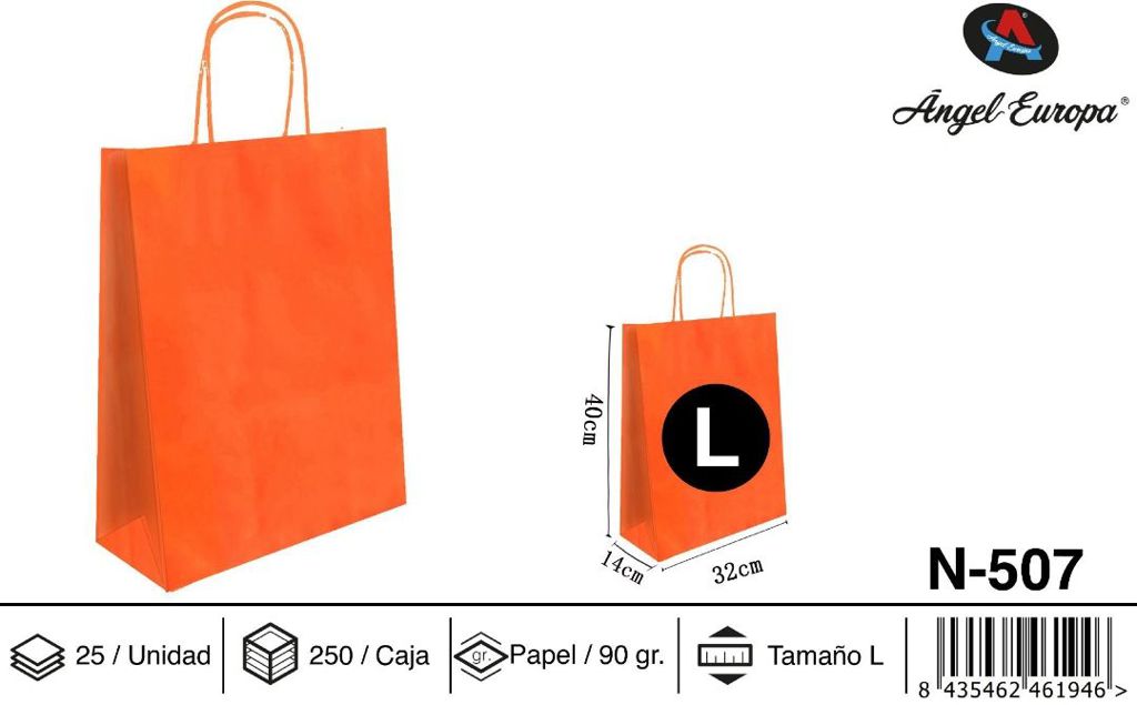 Pack 25 Sacos de Papel Laranja L 32 x 40 x 14 Cm