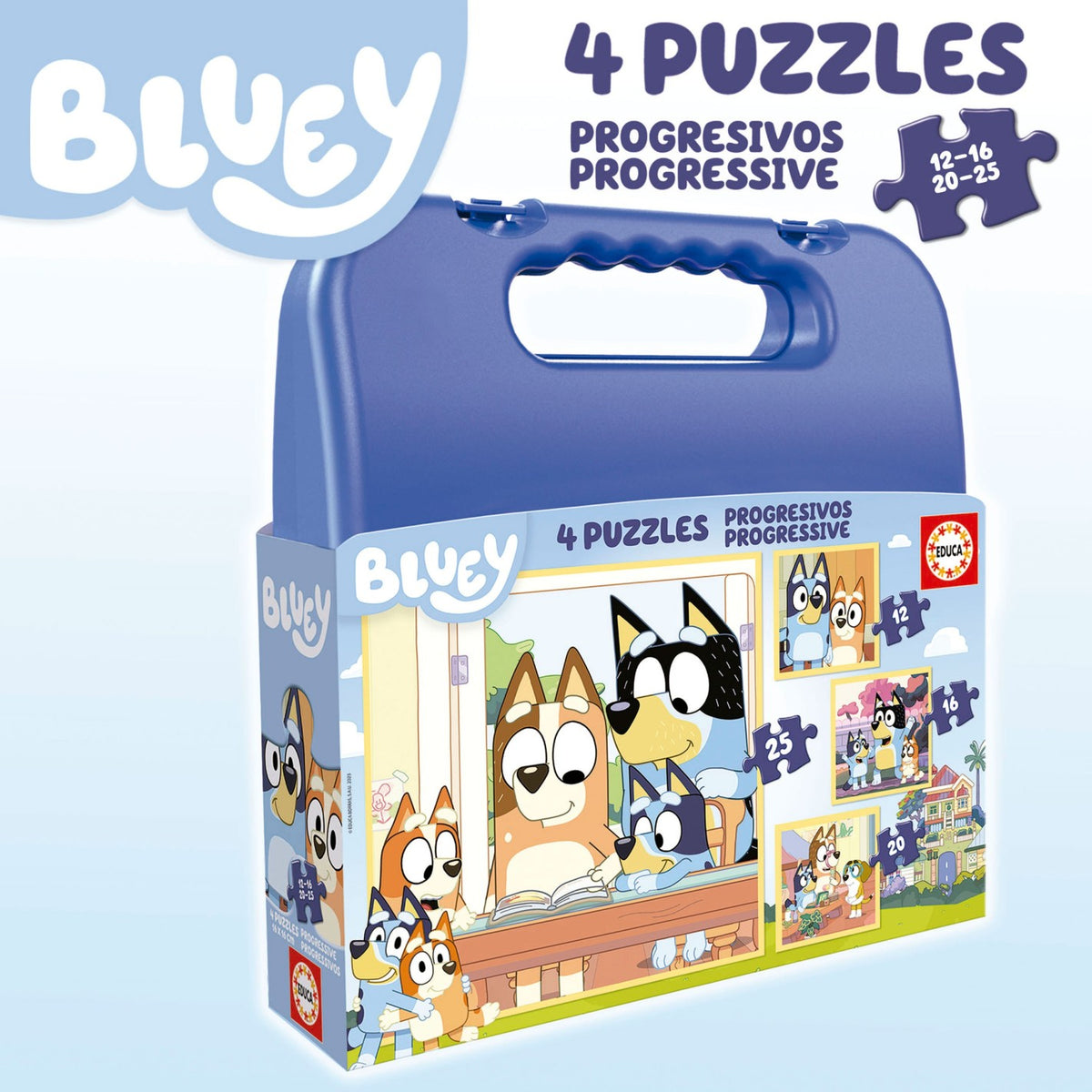 Puzzle Educa Mala Progressivos Bluey 12-16-20-25 pçs