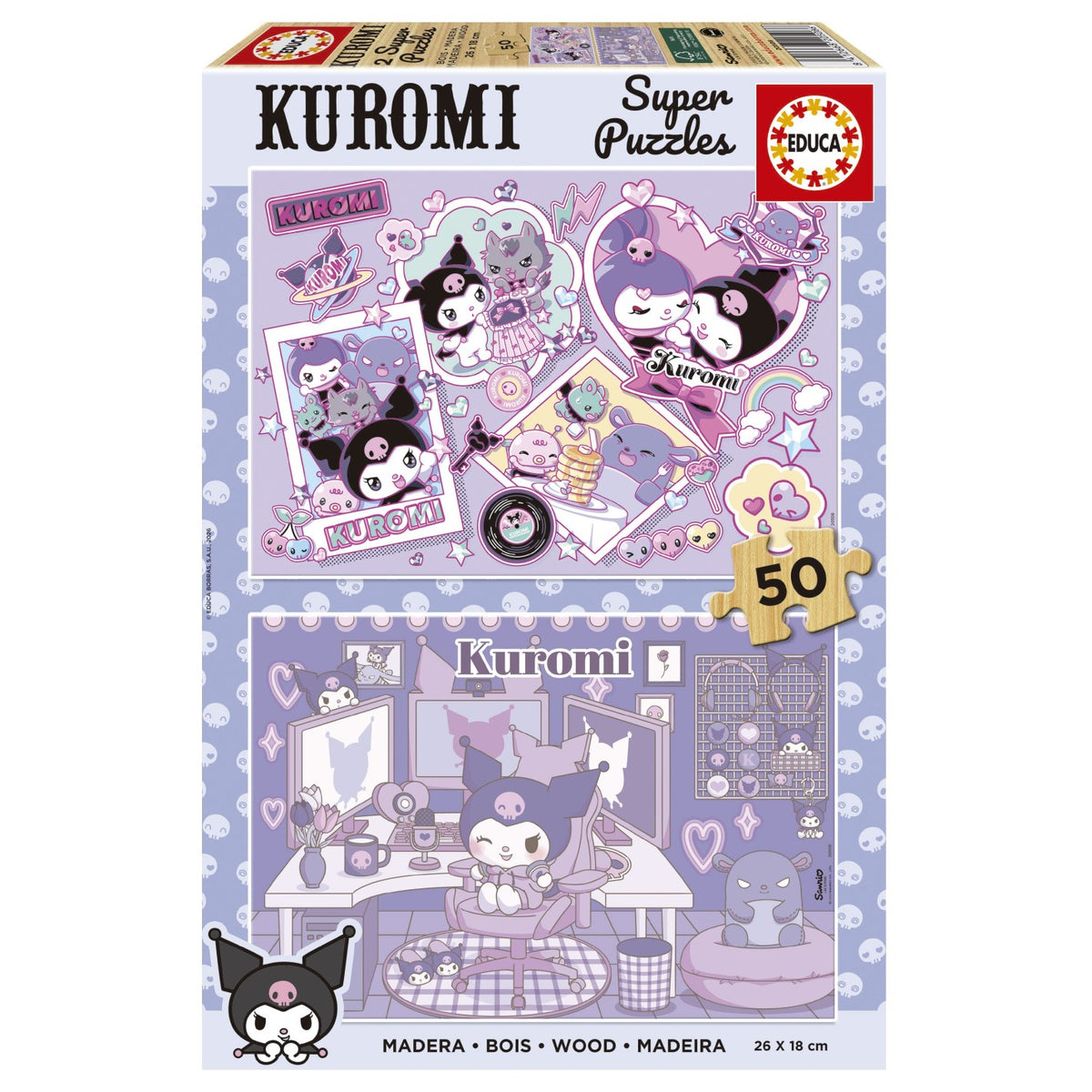 Puzzle Educa Kuromi Madeira 2x50 pçs