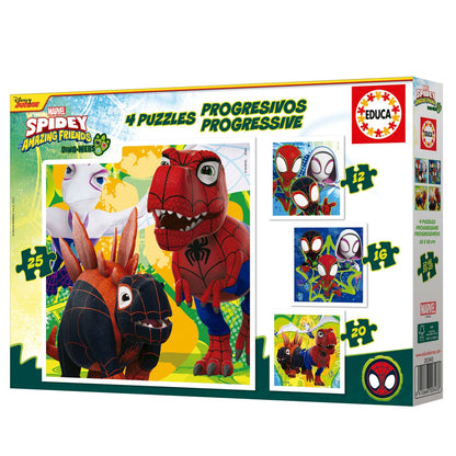 Puzzle Educa Progressivos Dino Spidey 12-16-20-25 pçs