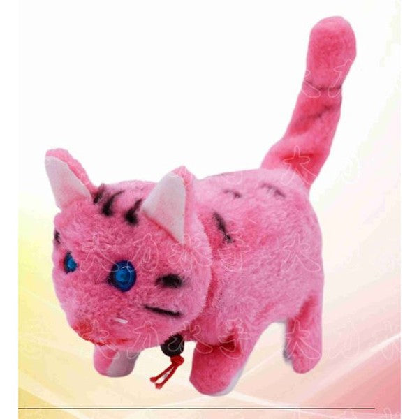 Gato Eletrónico de Peluche que Anda para a Frente e para Trás - Rosa