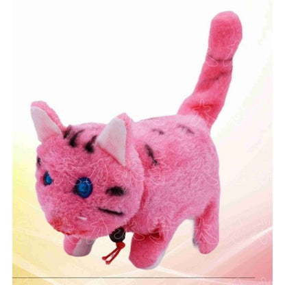 Gato Eletrónico de Peluche que Anda para a Frente e para Trás - Rosa