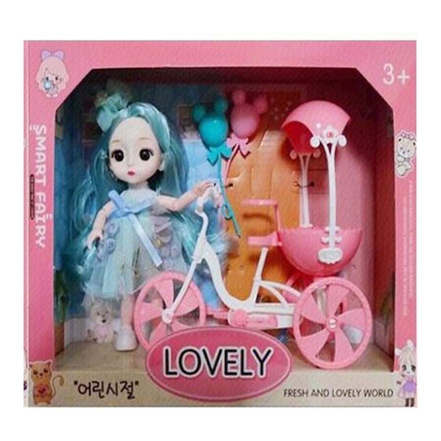 Boneca c/ Bicicleta e Acessórios - Azul