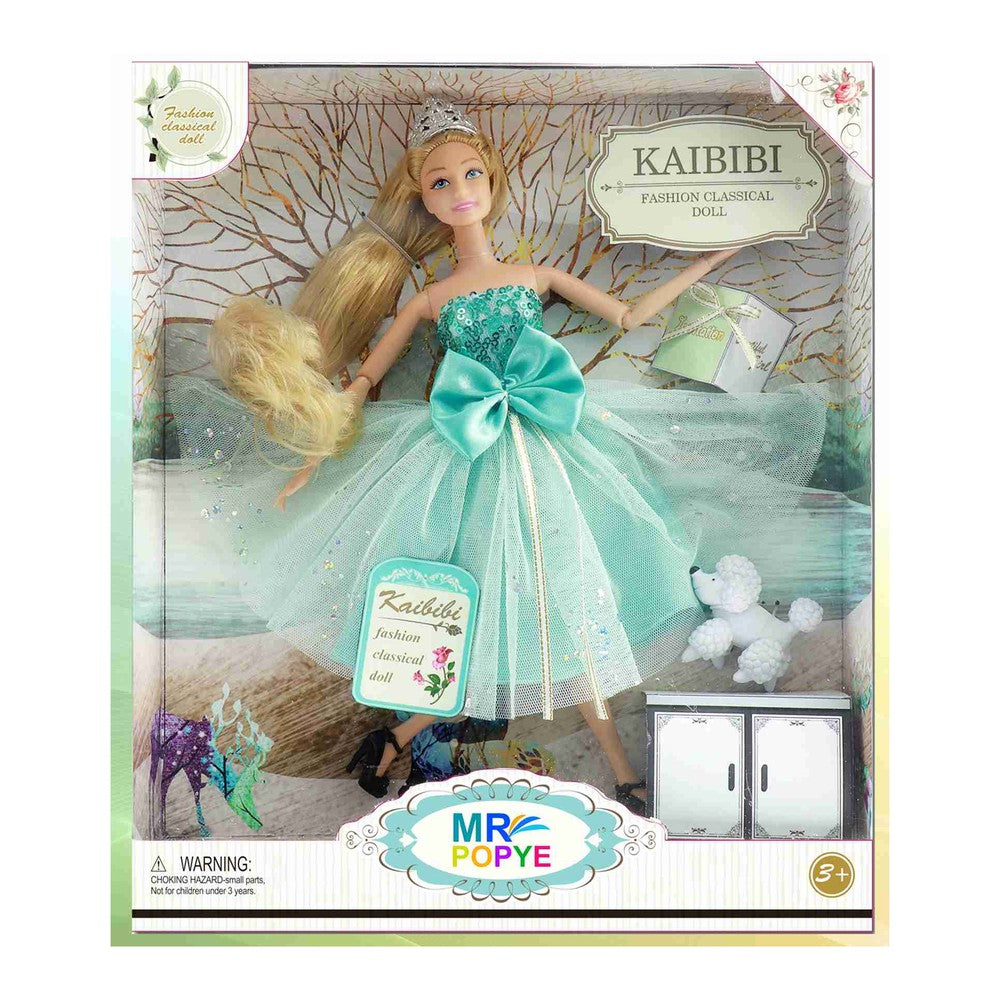 Boneca Fashion 29 Cm Altura - Vestido Verde Água