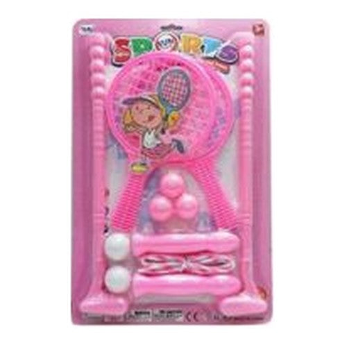 Conjunto Raquetes e Corda de Saltar para Crianças - Rosa