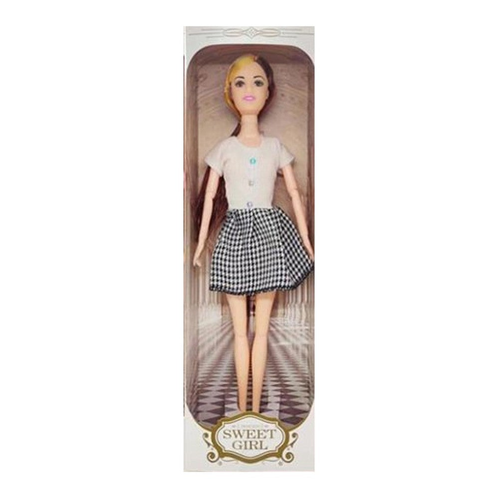 Boneca Fashion 30 Cm Altura - Saia Xadrez Preta