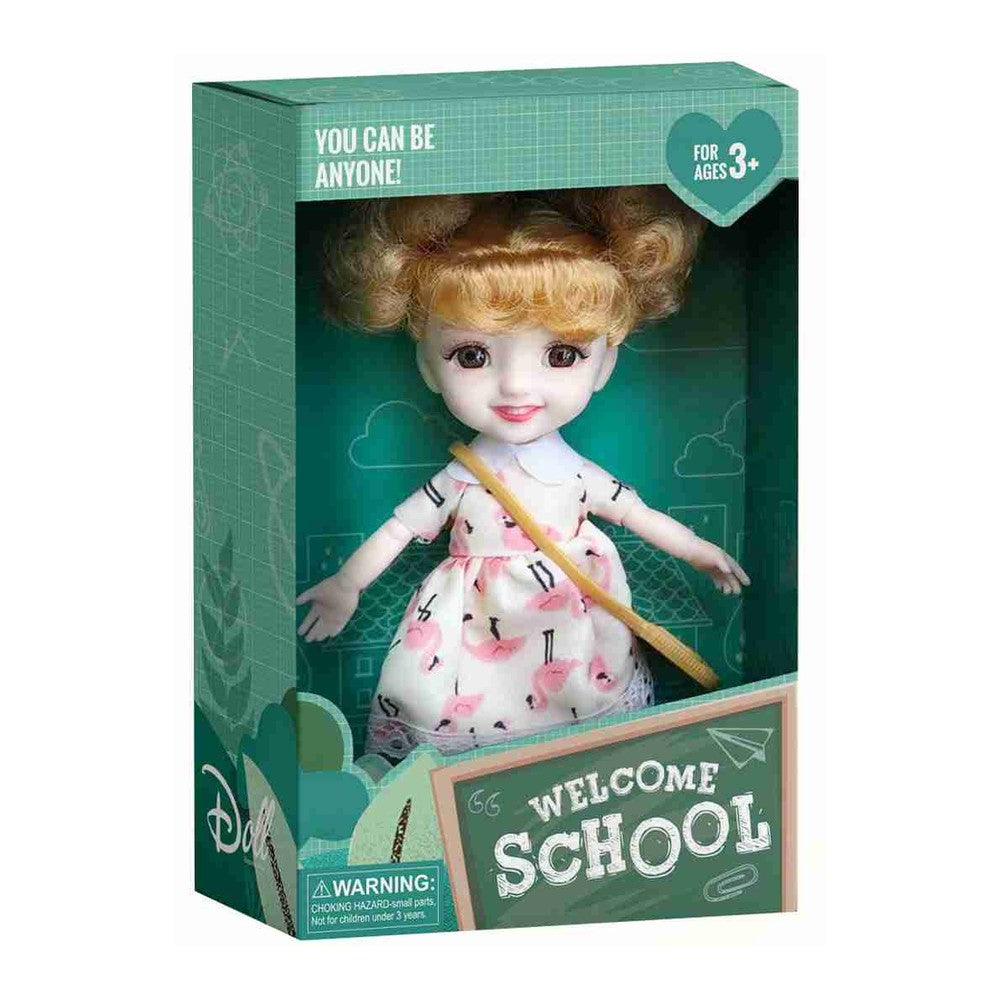 Boneca Escolar 15 Cm Altura - Floral Rosa