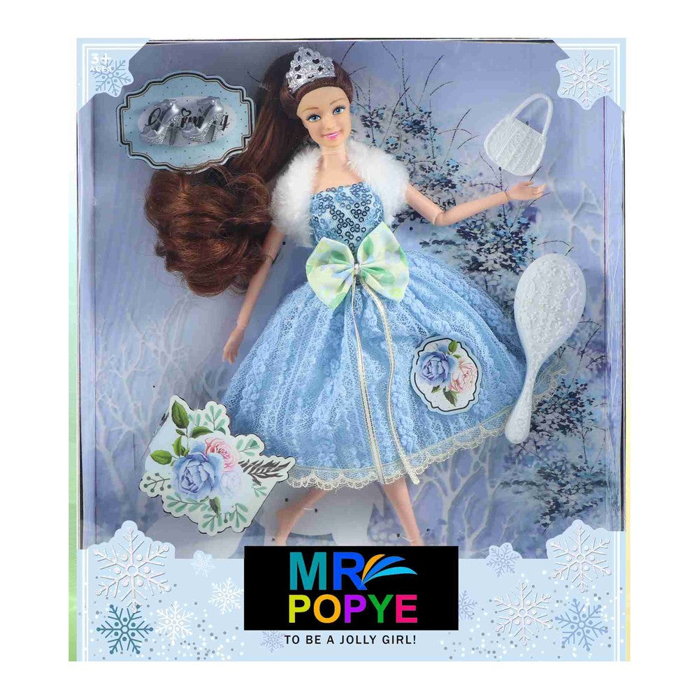 Boneca Fashion 29 Cm Altura - Vestido Azul c/ Pelo