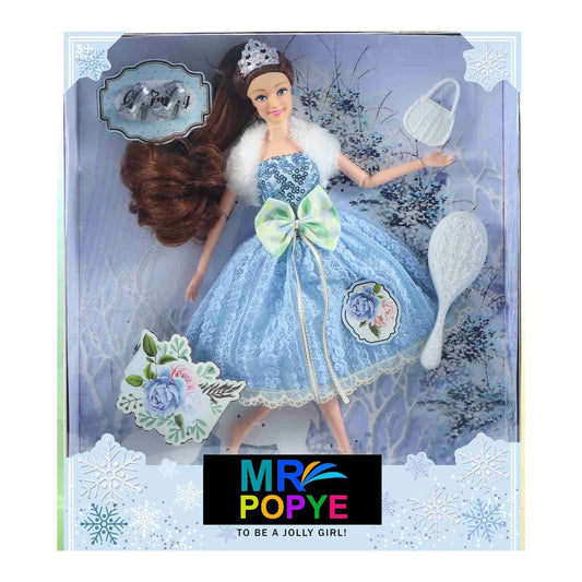 Boneca Fashion 29 Cm Altura - Vestido Azul c/ Pelo