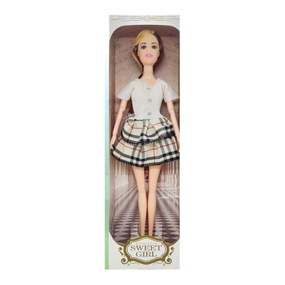 Boneca Fashion 30 Cm Altura - Saia Xadrez Bege