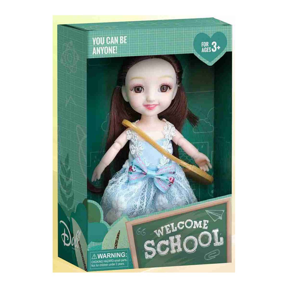 Boneca Escolar 15 Cm Altura - Azul